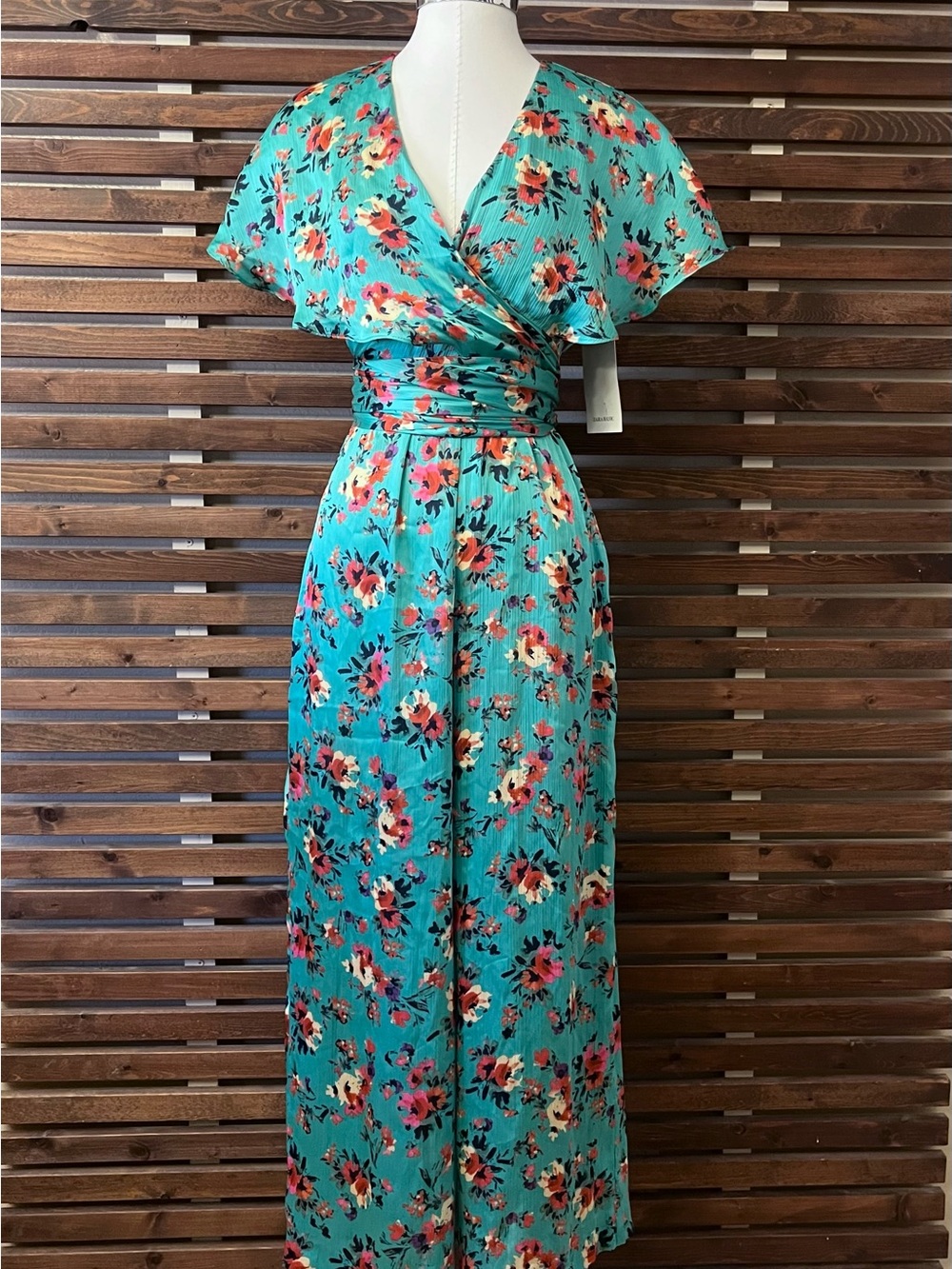 NWT Zara Green Red Pink Floral Tie Cinch Waist Wide Leg Jumpsuit Large $69.90